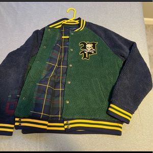 New - Polo Ralph Lauren Fleece Sherpa Varsity Jacket Skull Green Mens Large